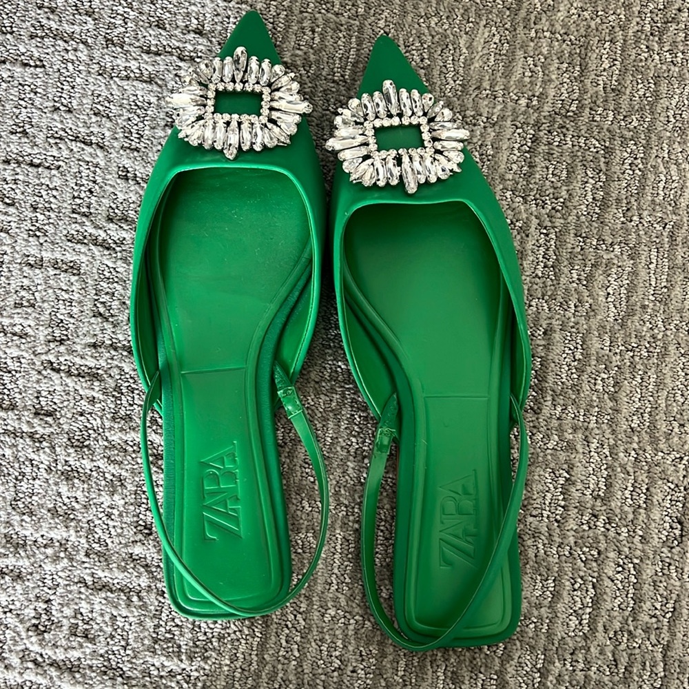 Green flats with crystal detail